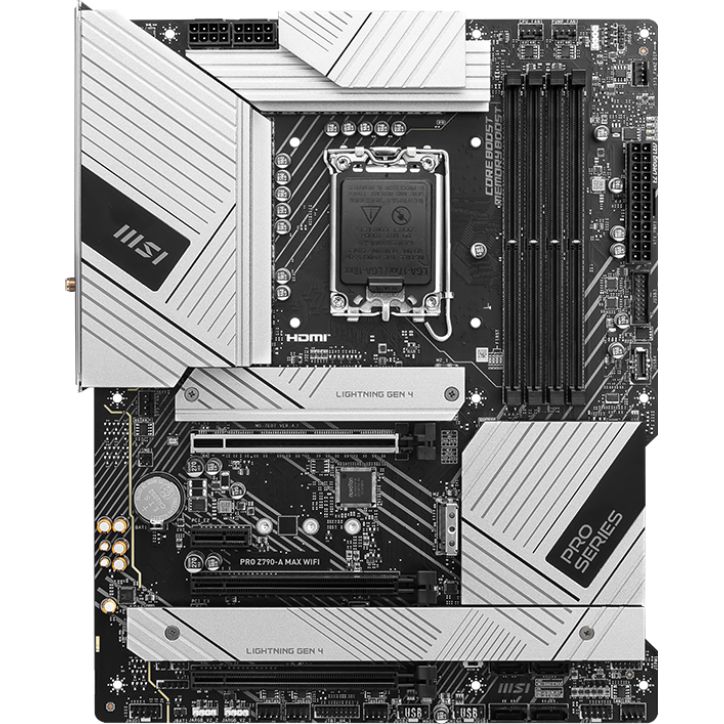 МатеринскаяплатаMSIPROZ790-AMAXWIFI,LGA1700,IntelZ790,4xDDR5,PCI-E5.0,PCI-E4.0,4xM.2,Bluetooth,ATX