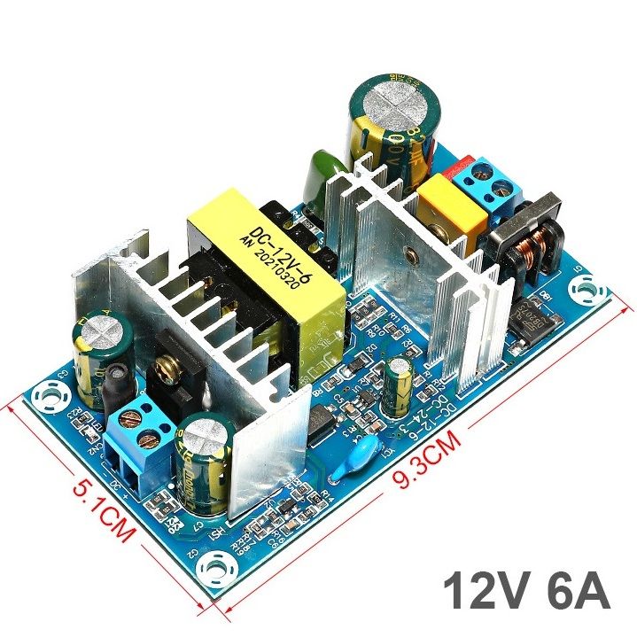 Блокпитания12V6А(12в6а)плата/модульбезкорпуса.Компактныйимпульсныйисточникпитания72Вт.