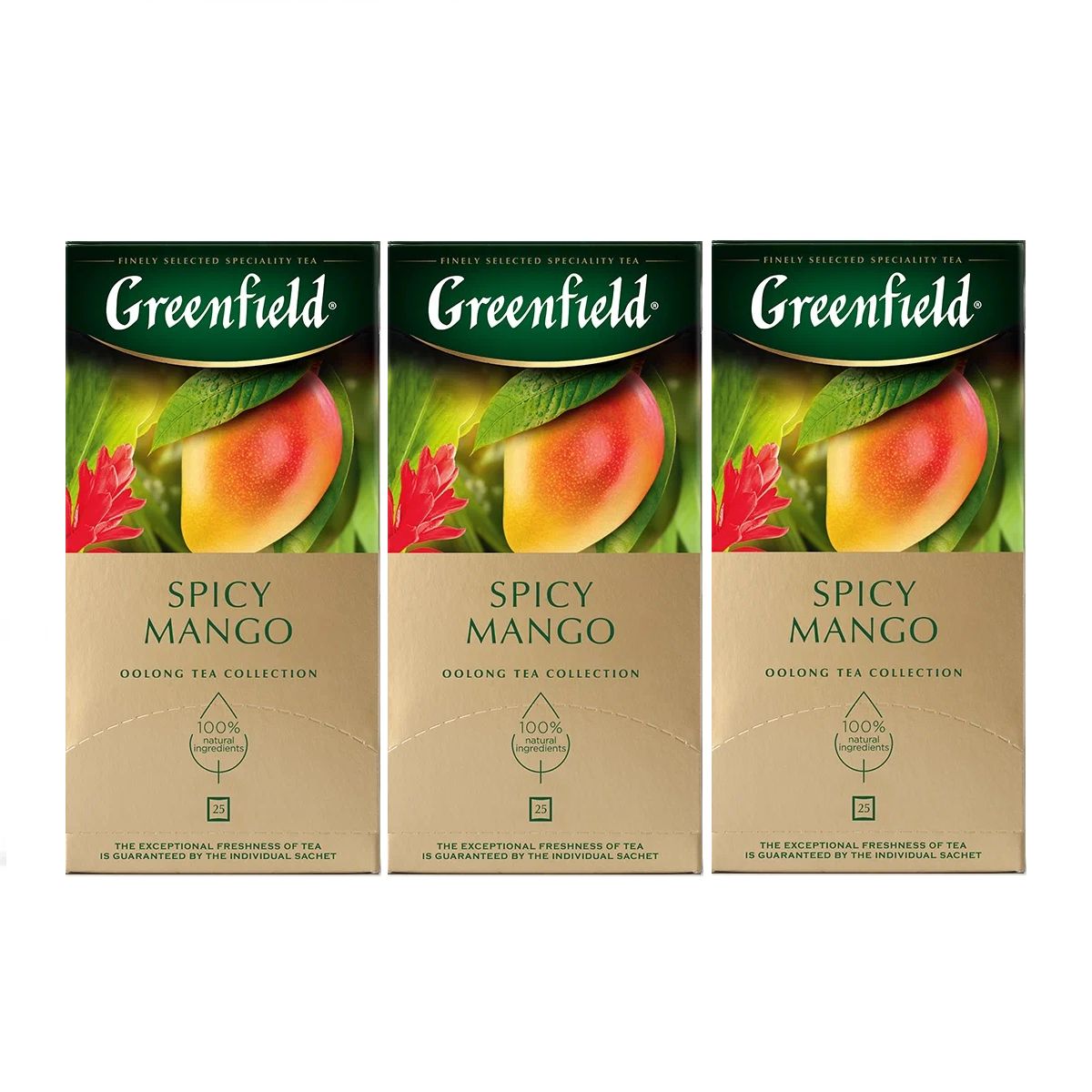 <b>Чай</b> зеленый <b>Greenfield</b> Spicy <b>Mango</b> в пакетиках (2 г х 25 шт), 3 упакЧай <b>Gre...</b>