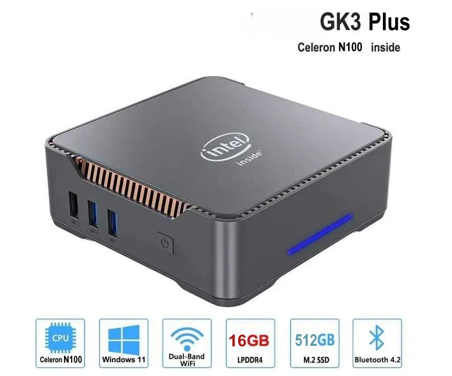 SZBOX Мини-ПК GK3V (Intel Processor N100, RAM 16 ГБ, SSD 512 ГБ, Intel UHD Graphics, Windows), серый