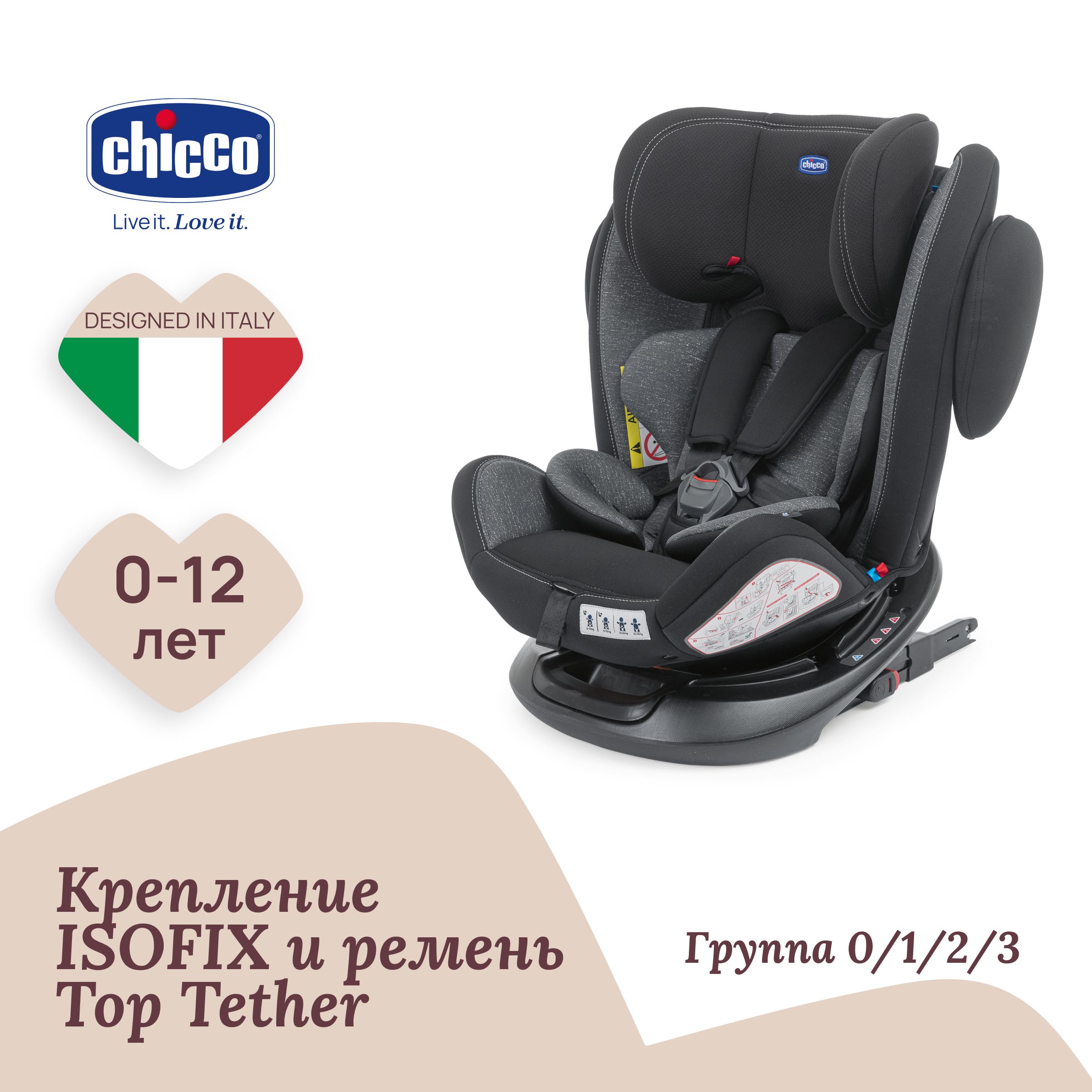 Автокресло детское поворотное Chicco UNICO PLUS с рождения до 12 лет или до  36 кг с креплением Isofix и вкладышем для новорожденных группы 0+/1/2/3 ...