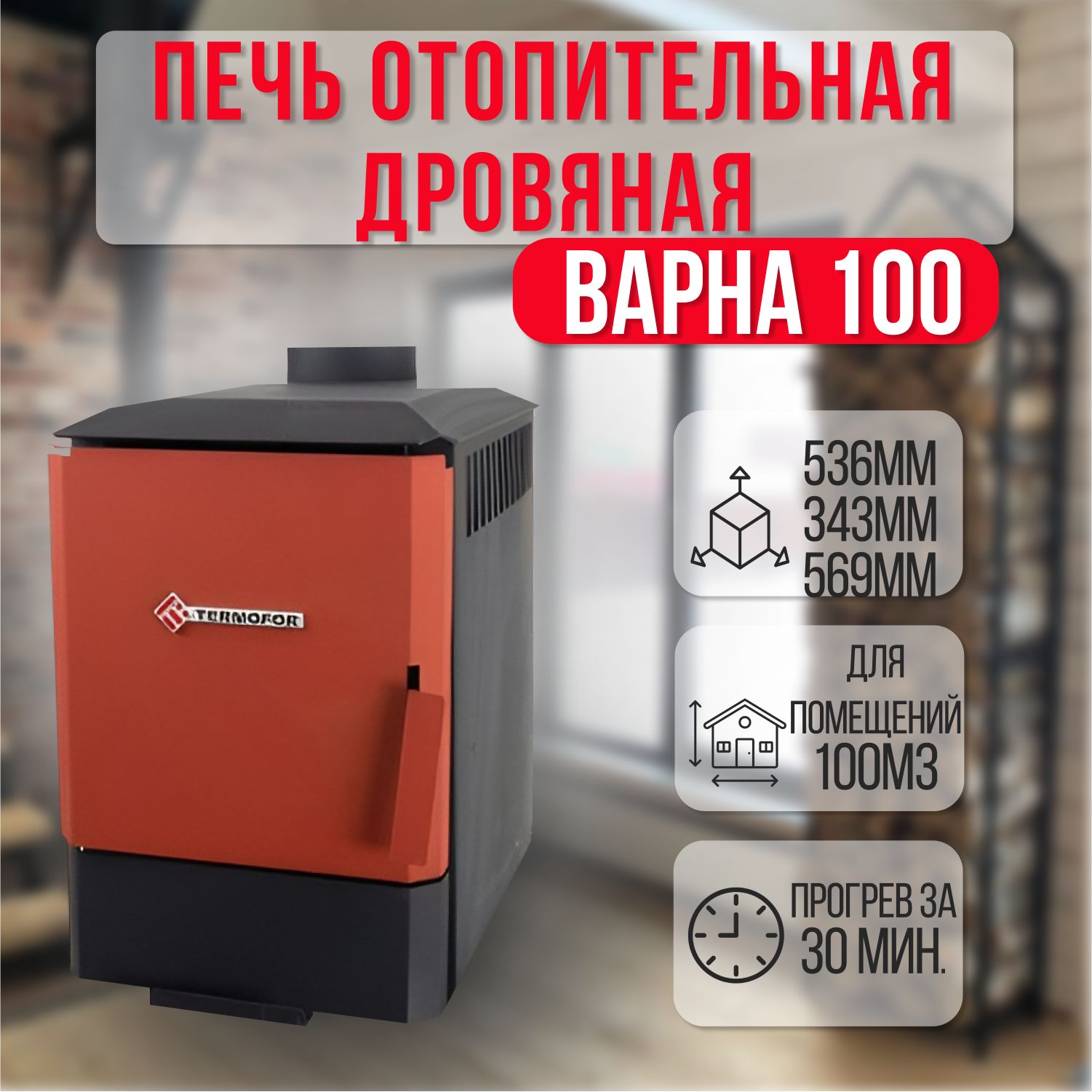 Дровяная отопительная печь Варна 100 Термофор (до 100м3)