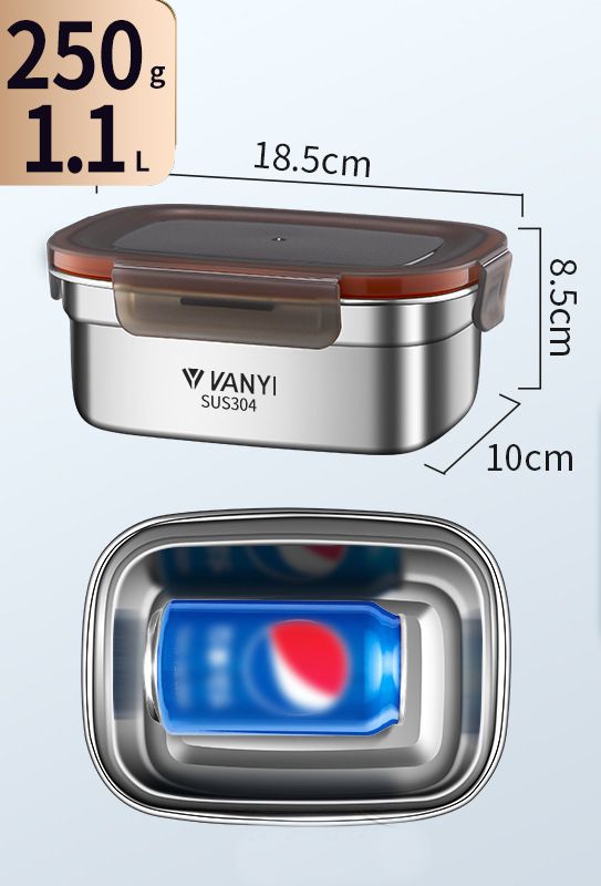 Контейнер для хранения продуктов герметичный из нержавеющей стали, 1100 мл