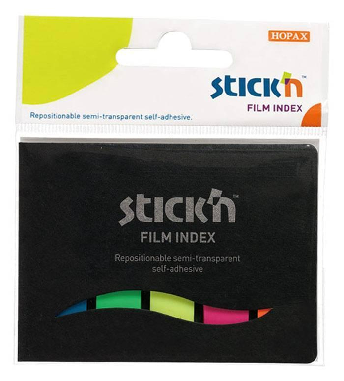 Клейкие закладки пластиковые Hopax Stickn, 5 цветов неон по 25л., 12х45мм, в обложке (21076)  #1