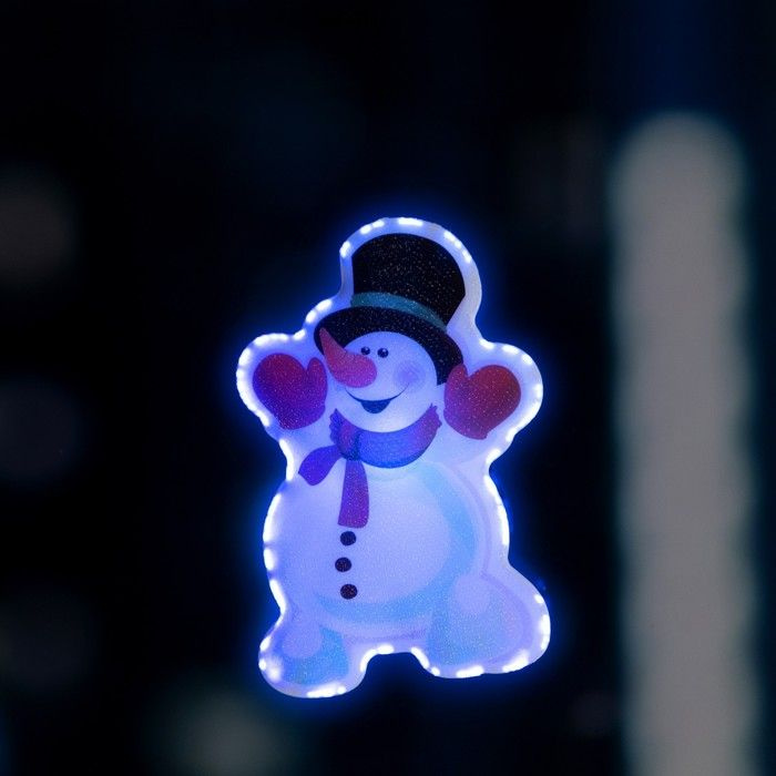 Светодиодная игрушка новогодняя Luazon Lighting "Снеговик в шляпе", на липучке, 7х10 см, батарейки LR44х3, #1