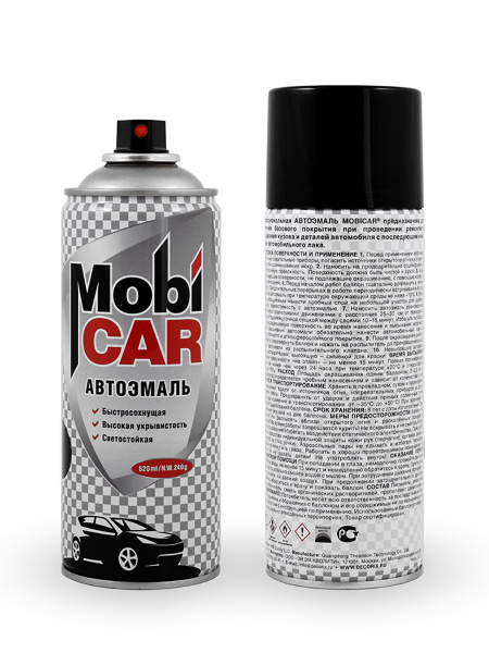 Аэрозольная автоэмаль MobiCAR в баллоне 520 мл глянцевая, цвет Черный ...
