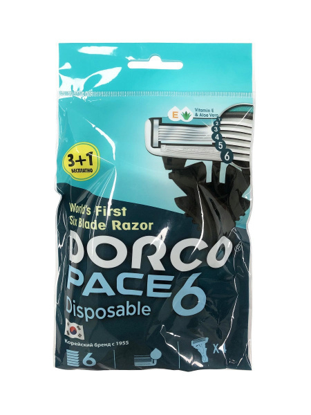 Dorco Бритвы одноразовые PACE6, 6-лезвийные 4 шт - купить с доставкой ...