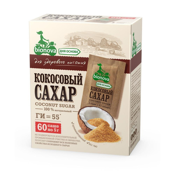 Сахар кокосовый Bionova саше 5г 60 шт шоу-бокс - купить с доставкой по ...