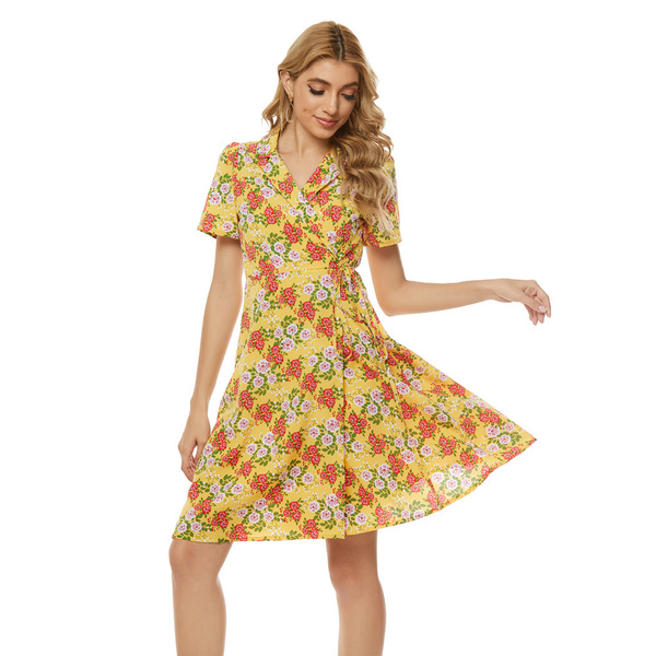 Костюмное платье с принтом на воротнике, пляжная юбка, Женский, На ...