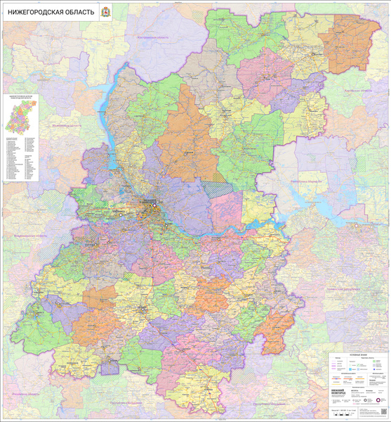 настенная карта Нижегородской области 140 х 125 см (на холсте) - купить ...