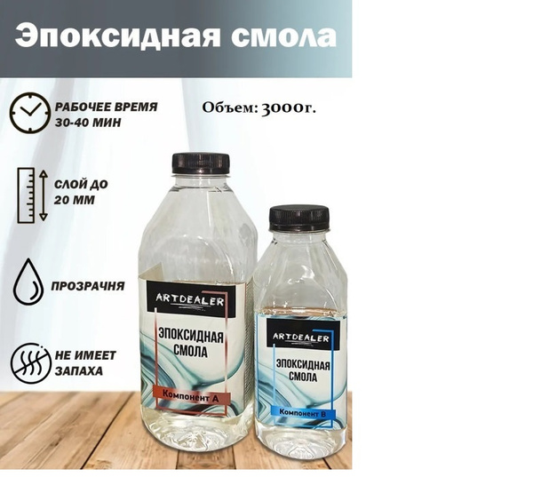 Набор эпоксидная смола Густая 3кг с отвердителем для заливки и ...