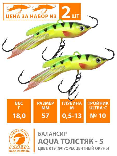 Балансир для зимней рыбалки AQUA Толстяк 57mm 18g цвет 019 (2шт) купить ...