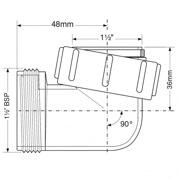 Колено McAlpine 90 градусов для сифонов 1 1/2" РВх1 1/2" РН пластик ...
