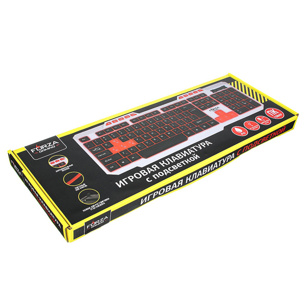 Клавиатура с подсветкой, провод 1.4 м, USB, пластик, FORZA PLUS купить ...
