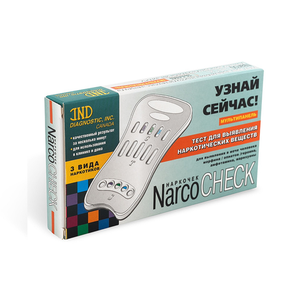 Экспресстест медицинский Narcocheck мультипанель для выявления 3 видов наркотиков в моче 1шт