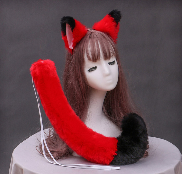 Набор: хвост и уши кошки, красный- черный, для косплея, праздника ...