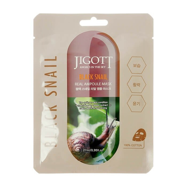 JIGOTT Маска на тканевой основе JIGOTT BLACK SNAIL REAL AMPOULE MASK ...