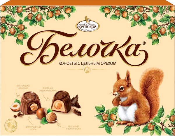 Набор конфет Ф.КРУПСКОЙ Белочка с цельным фундуком, 160 г - 2 упаковки ...