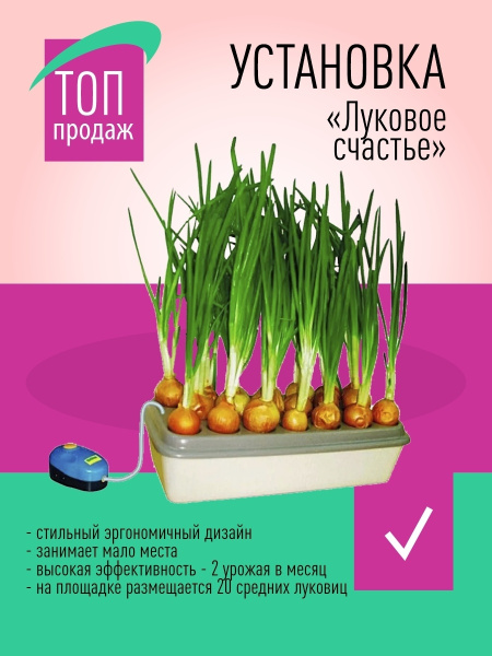 Луковое Счастье гидропоника для выращивания пера зёлёного лука дома на подоконнике, Москва