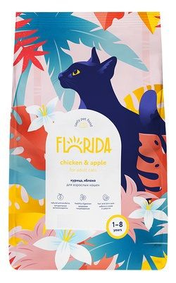 FLORIDA сухой корм для взрослых кошек с курицей и яблоком, 12кг ...