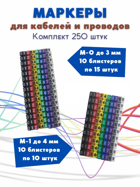 Маркеры для проводов и кабелей / Клипсы маркировочные (250 шт ...