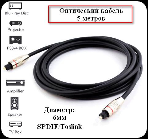 Кабель Оптический аудио (Toslink) Оптический кабель 5m 6mm купить c ...