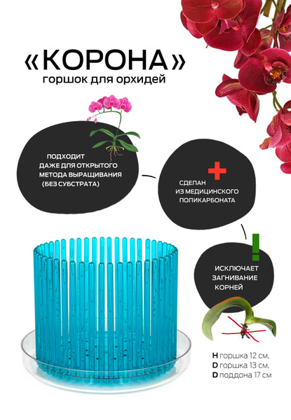 Цветочный горшок для орхидеи Акиби Корона, бирюза - купить с доставкой ...