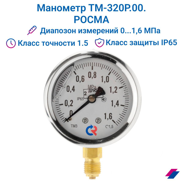 Манометр ТМ-320Р.00 (0...1,6 МРа) G1/4 класс точности -1,5 (с ...