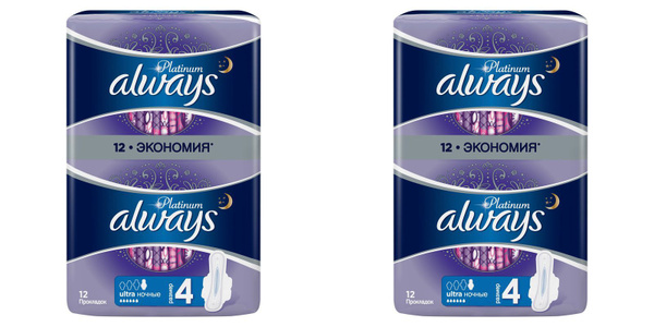 Always Прокладки гигиенические Ultra Platinum Ночные 12 шт/уп, 2 уп ...