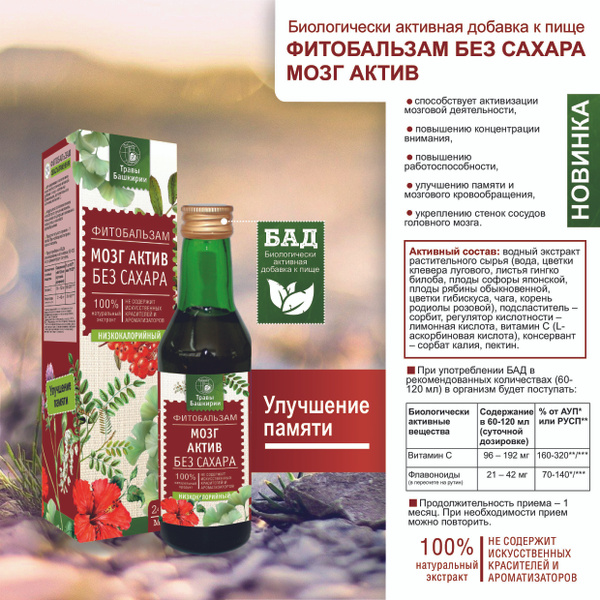 Фитобальзам Мозг актив для улучшения памяти и мозгового кровообращения ...