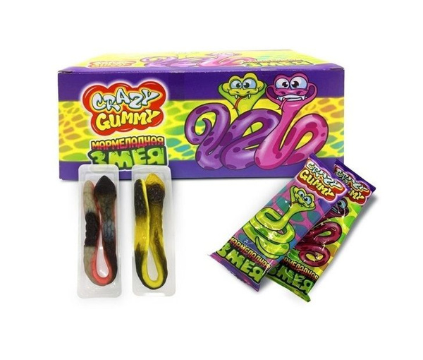 Мармелад CRAZY GUMMY Мармеладная змея, ассорти, 36 шт по 15 гр - купить ...