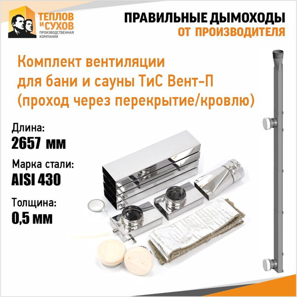 Комплект вентиляции для бани и сауны ТиС Вент-П (проход через ...