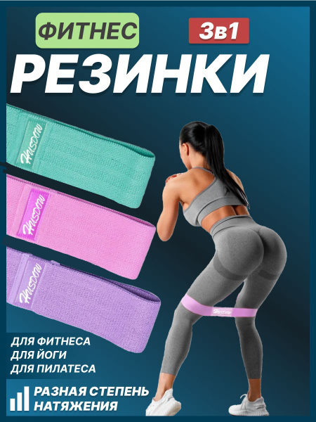 Фитнес-резинка Хлопок, Латекс, бирюзовый, розовый, 32 кг, 3 шт купить ...