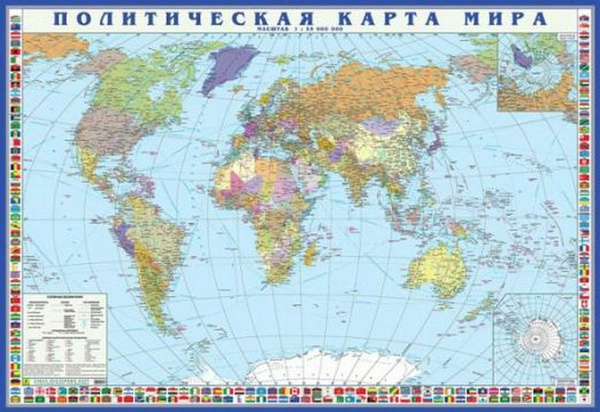 Политическая карта мира. С флагами. Масштаб 1: 35 000 000 - купить с ...