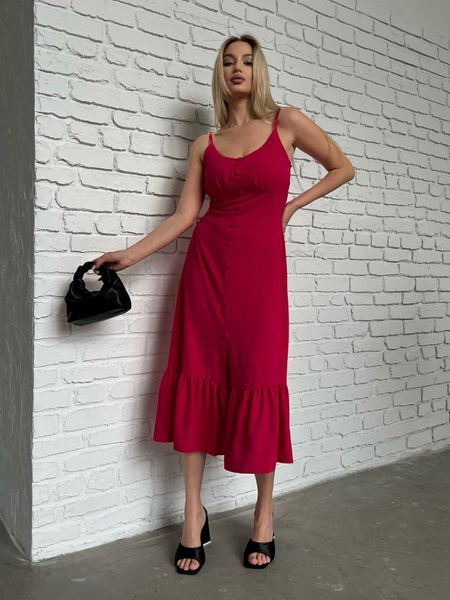 Сарафан женский летний на лямках с пуговками стильный красивый Фуксия ...