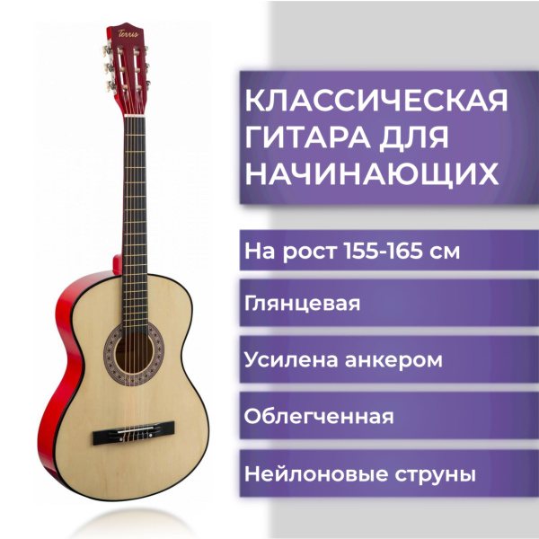Гитара классическая для начинающих Terris шестиструнная с нейлоновыми ...