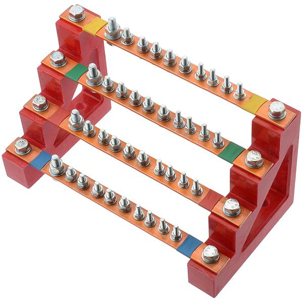 Блок шин 4 полюса по 10 присоединений медь 275А ширина 250мм купить на ...