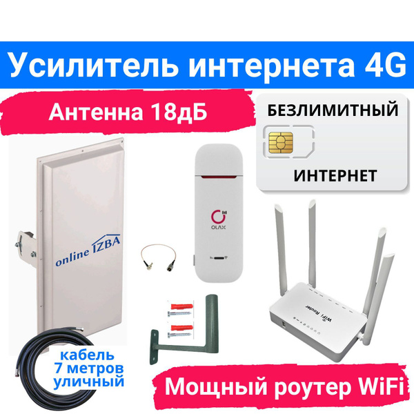 Готовый комплект БЕЗЛИМИТный интернет 3G 4G LTE с мощной 3G 4G антенной ...