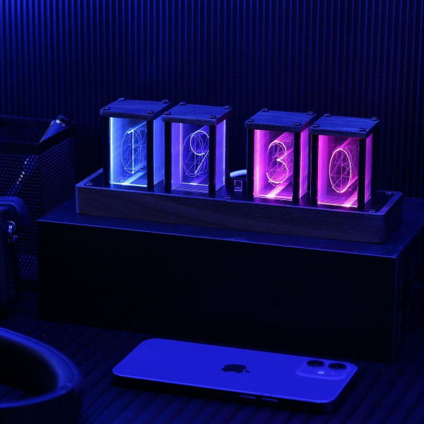 Настольные часы RGB Glow с 6 лампами, основание из орехового дерева ...