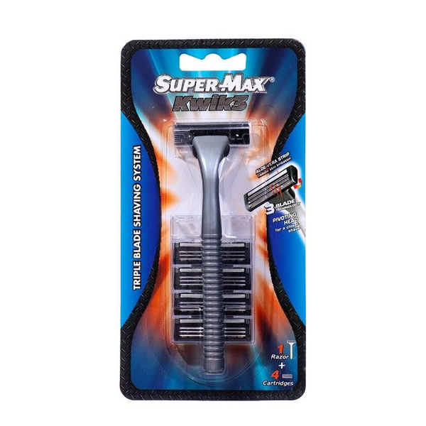 Станок для бритья, SUPER-MAX KWIK 3, многораз.станок+4 смен.картриджа с ...