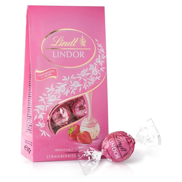 Шоколадные конфеты Lindor Strawberries&Cream от Lindt (трюфельный белый ...