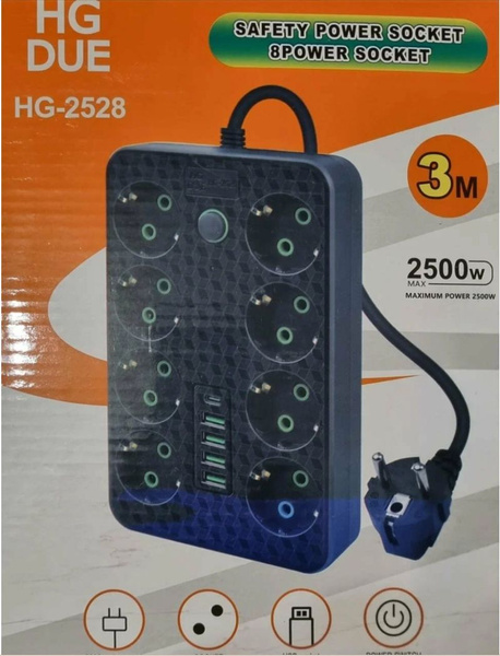 Удлинитель сетевой/Сетевой фильтр с 8 розетками 4 USB +1 Type-C ...
