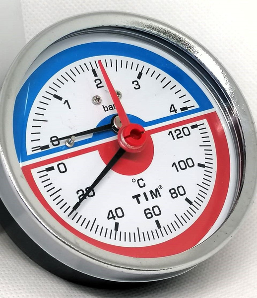 Термоманометр TIM Y-80T-4 (1/2" НР) аксиальный 80 мм, 4 bar, 120С ...