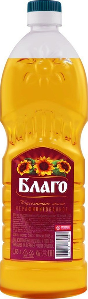 Масло подсолнечное БЛАГО растительное нерафинированное , 650 г *4 шт ...