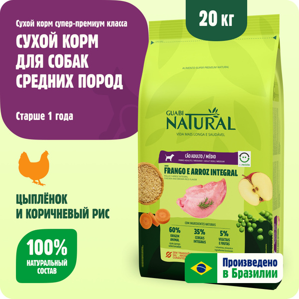 Сухой корм для собак средних пород Guabi Natural Dog Adult цыпленок и ...