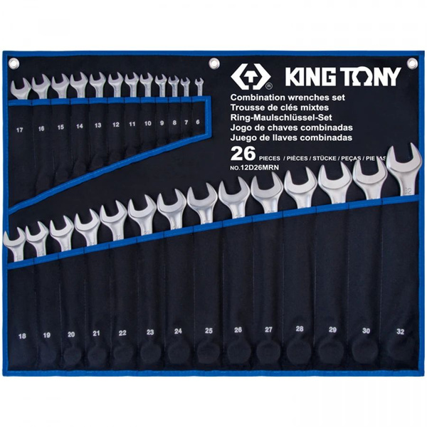 KING TONY (Кинг Тони) Набор комбинированных ключей, 6-32 мм, чехол из ...