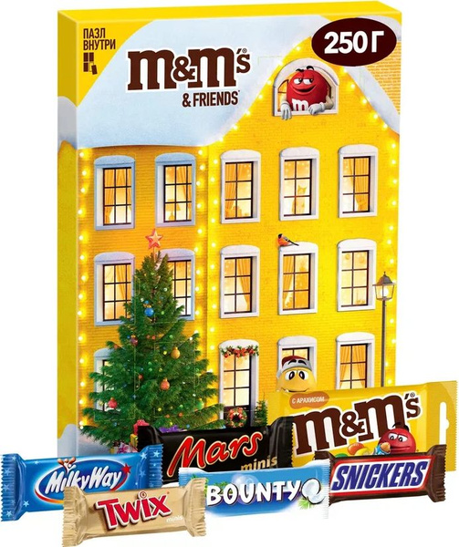 Адвент-календарь M&M's & Friends, шоколадный подарочный набор с пазлом ...