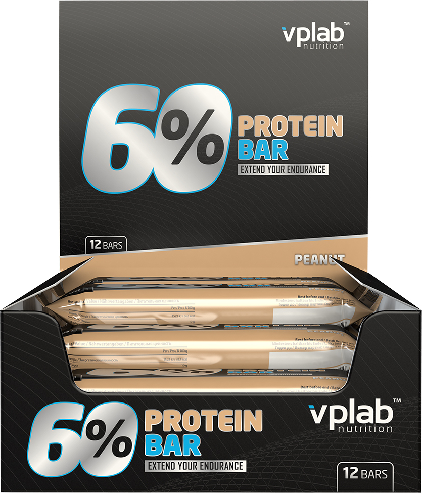 фото Батончик протеиновый Vplab Nutrition 60% Protein Bar Show Box, арахис, 12 шт х 100 г