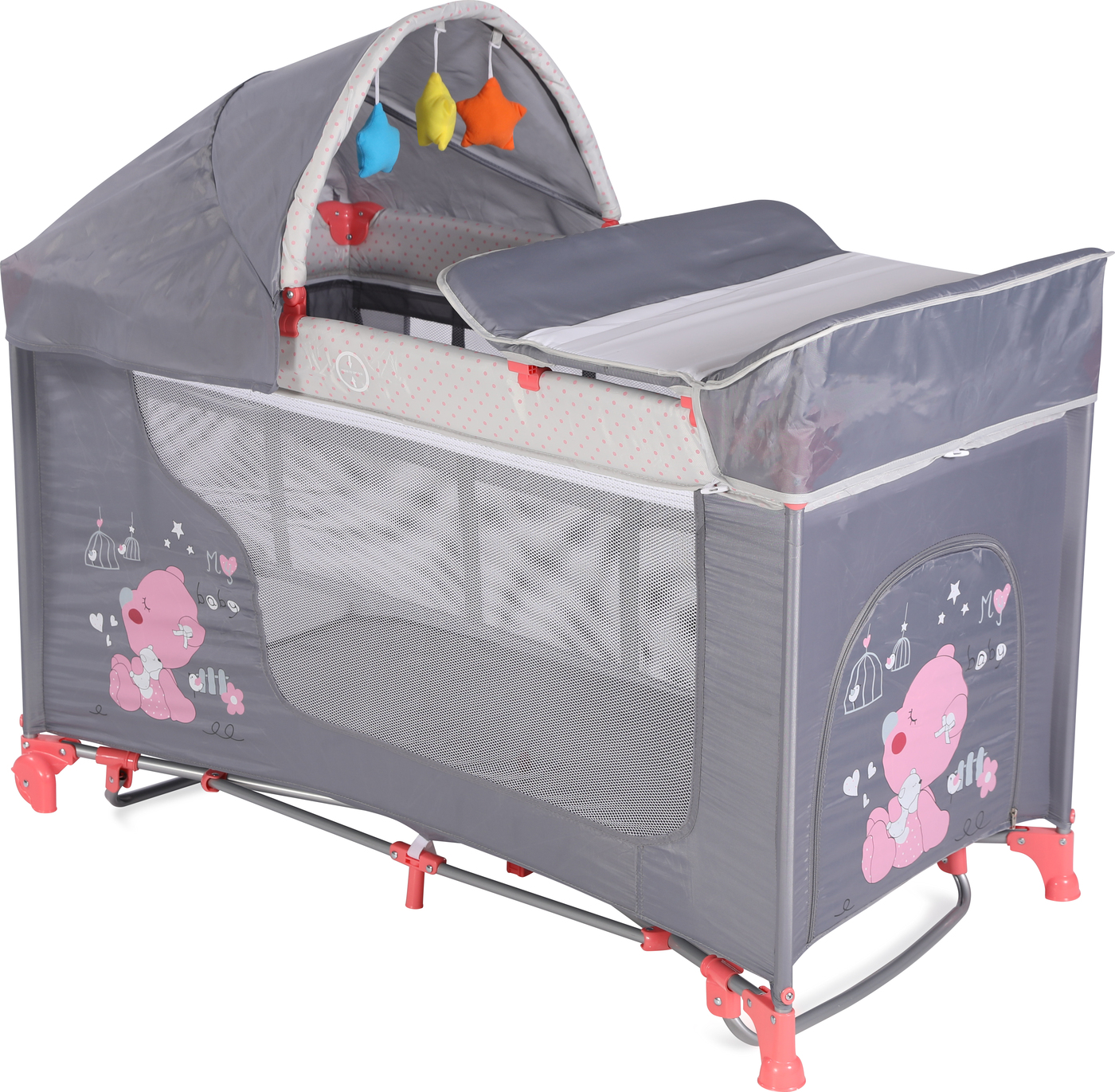 фото Манеж Lorelli Moonlight 2 Rocker Pink Grey My Baby, цвет розовый, серый