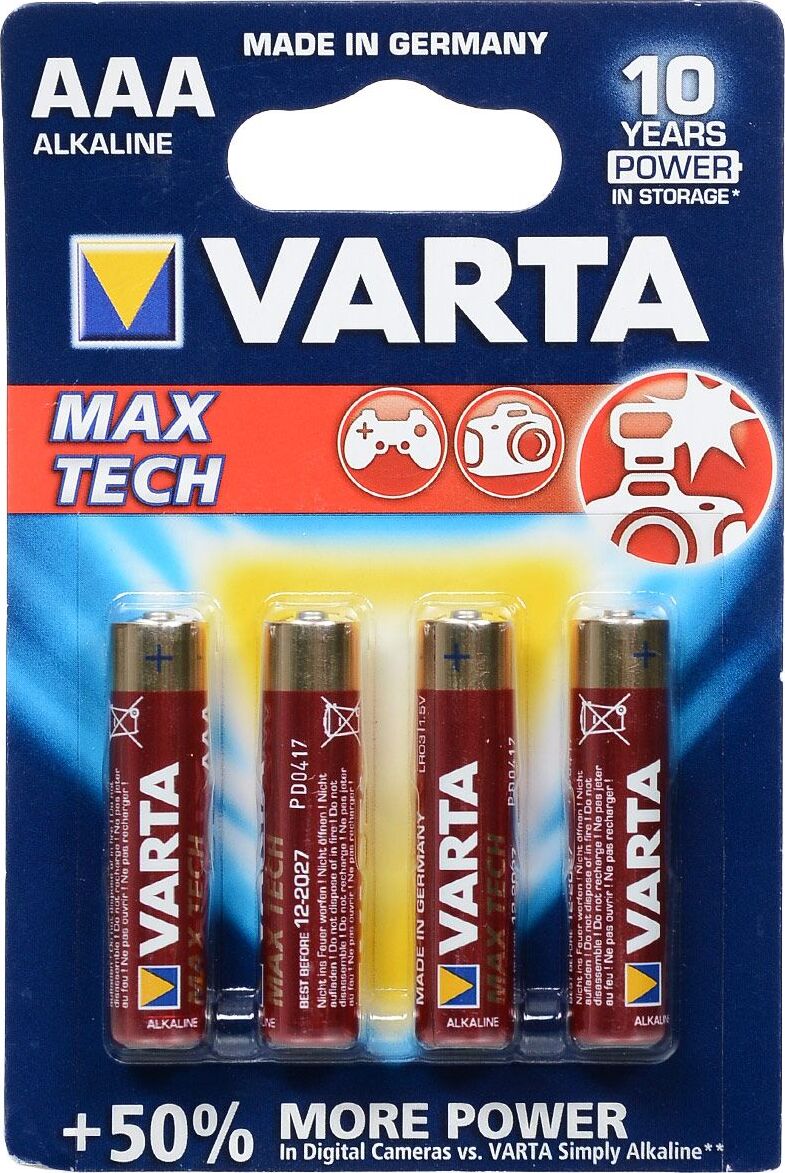 фото Батарейка VARTA LR03, 4 шт на блистере, LONGLIFE MAX POWER